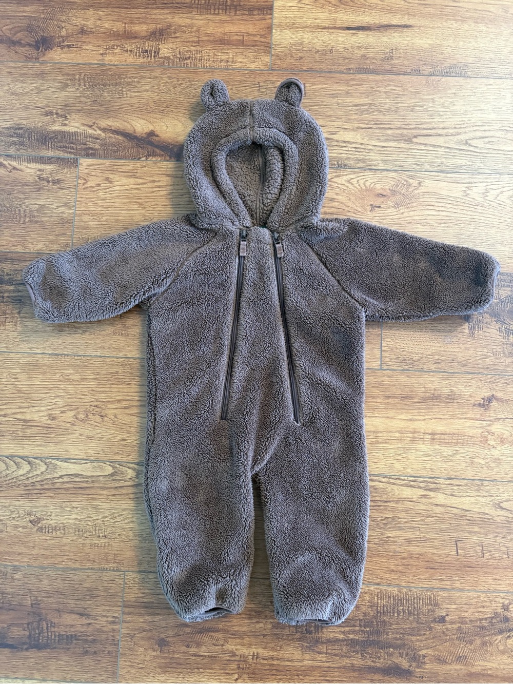 L.L.Bean Baby Bear Fleece Bunting Brown Hooded 6-12M